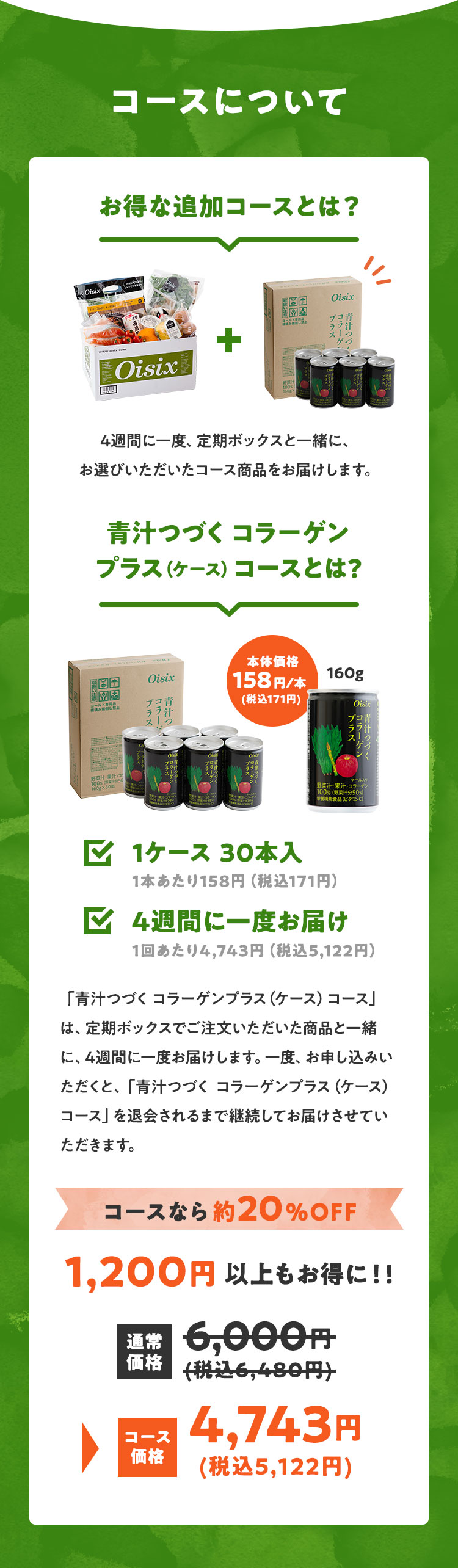青汁つづく コラーゲンプラスオプション (ケース)｜Ｏｉｓｉｘ（おいしっくす）